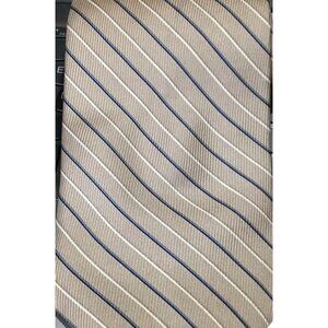 IZOD 100% Silk Mens Necktie Diagonal Striped Beige Blue